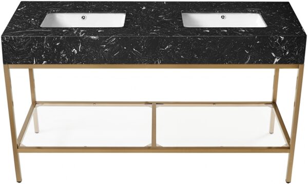 Marmo 60" Engineered Stone Top, Steel And Glass Base Vanity