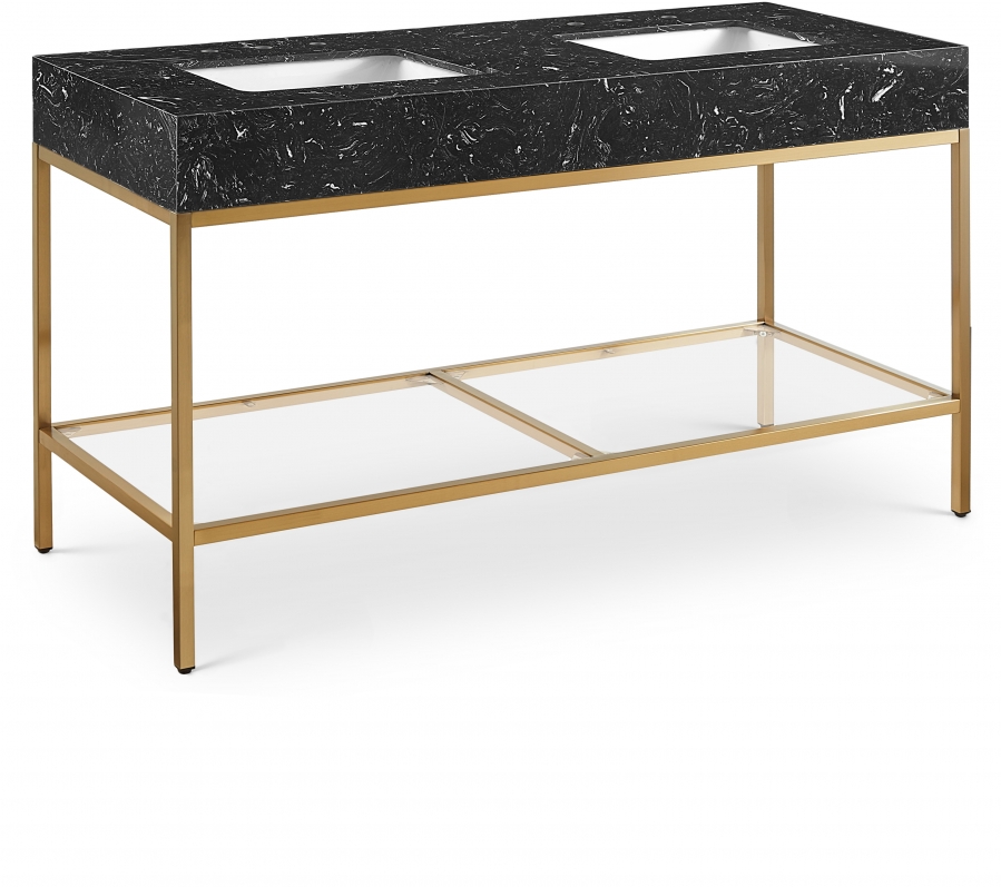 Marmo 60" Engineered Stone Top, Steel And Glass Base Vanity