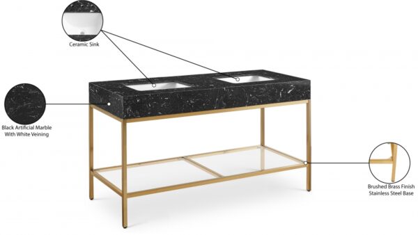 Marmo 60" Engineered Stone Top, Steel And Glass Base Vanity