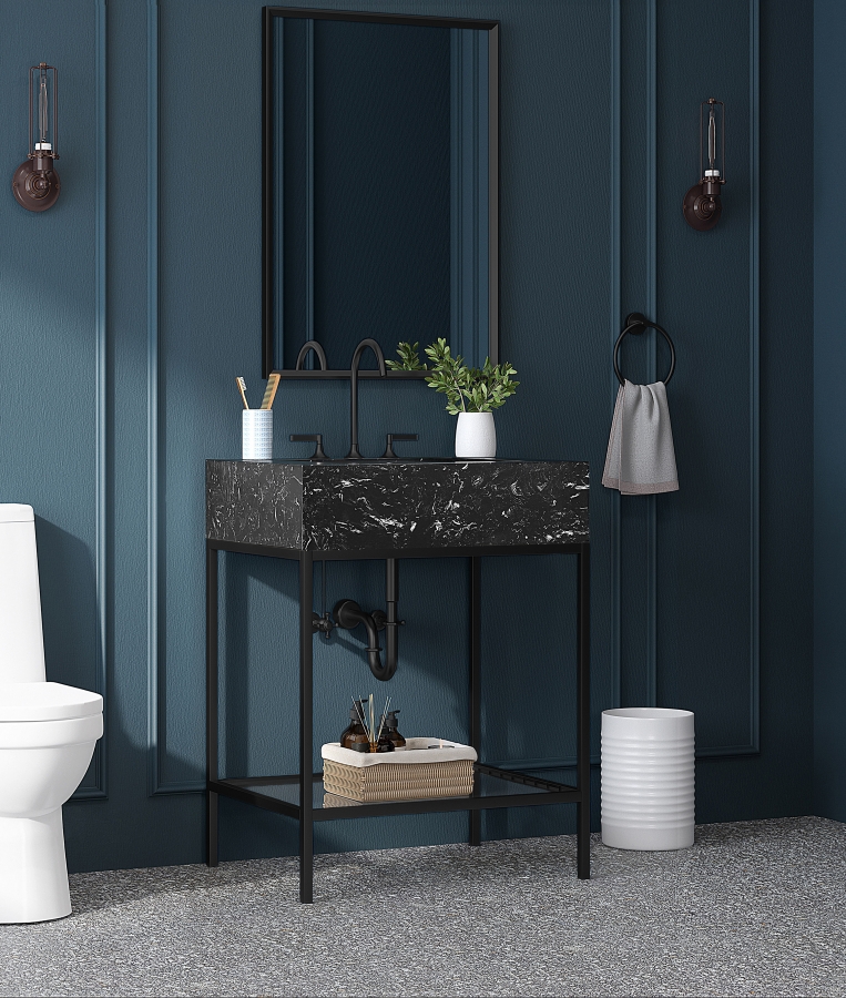 Marmo 24" Engineered Stone Top, Steel And Glass Base Vanity