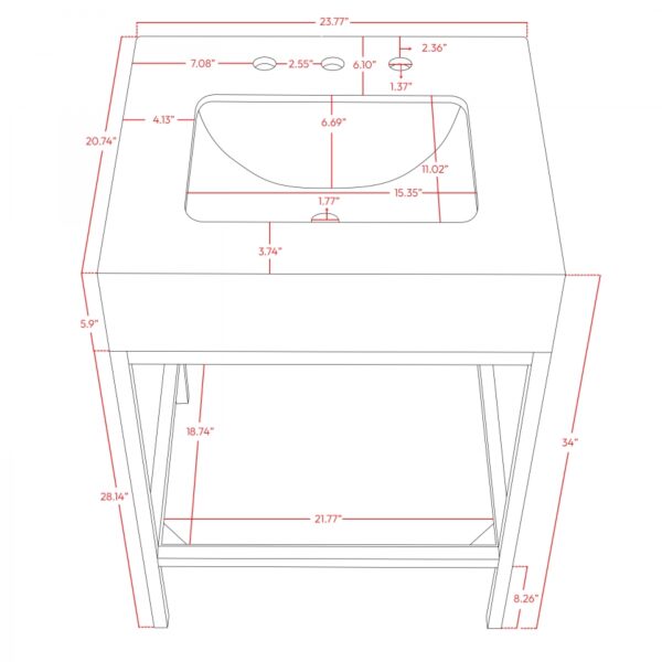 Marmo 24" Engineered Stone Top, Steel And Glass Base Vanity