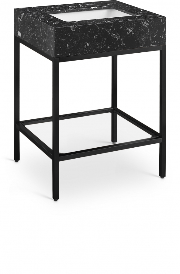 Marmo 24" Engineered Stone Top, Steel And Glass Base Vanity