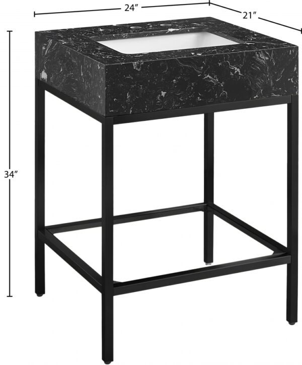 Marmo 24" Engineered Stone Top, Steel And Glass Base Vanity