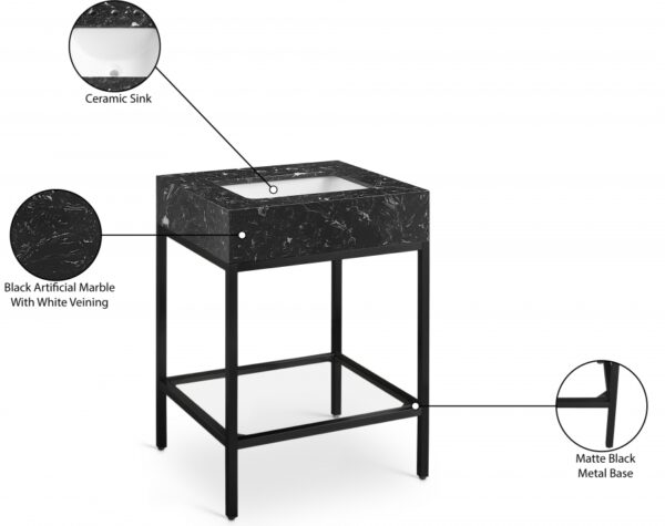 Marmo 24" Engineered Stone Top, Steel And Glass Base Vanity