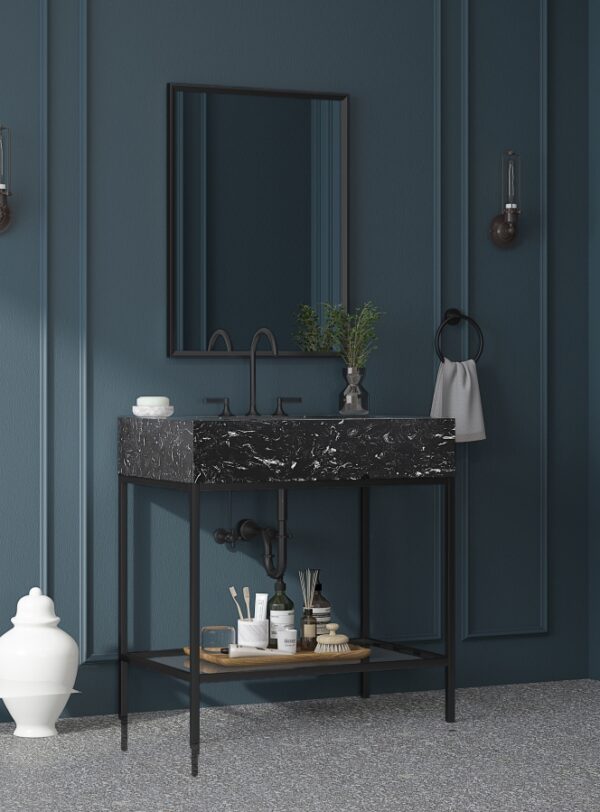 Marmo 30" Engineered Stone Top, Steel And Glass Base Vanity