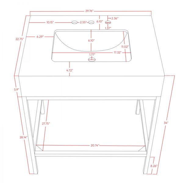 Marmo 30" Engineered Stone Top, Steel And Glass Base Vanity