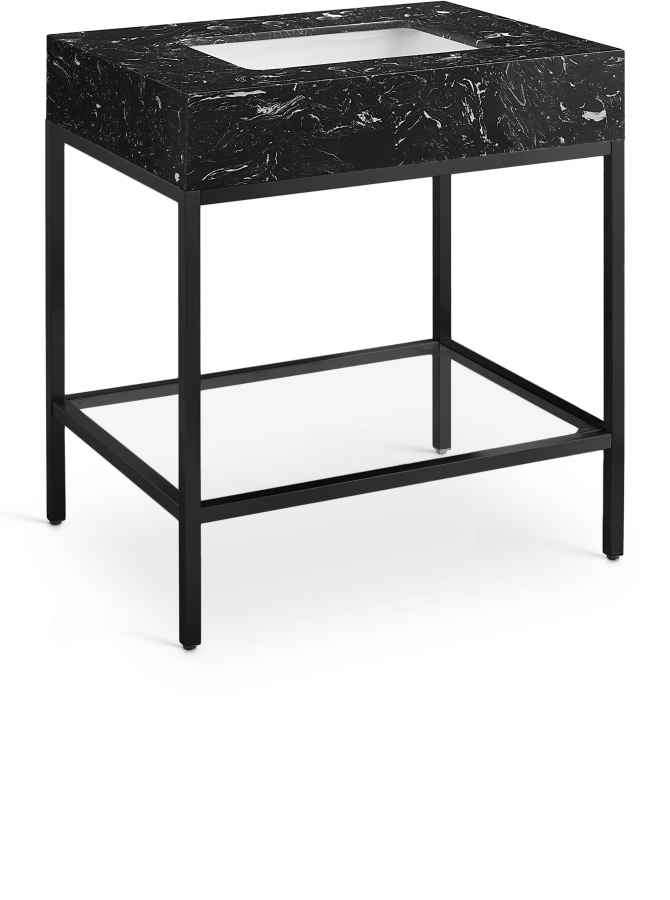 Marmo 30" Engineered Stone Top, Steel And Glass Base Vanity