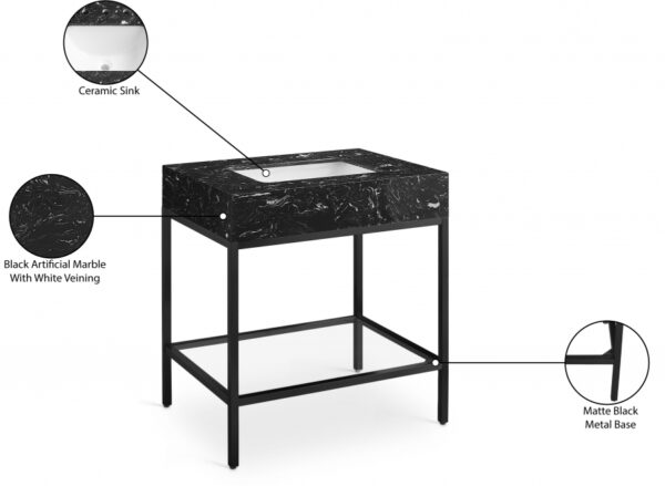 Marmo 30" Engineered Stone Top, Steel And Glass Base Vanity