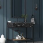 Marmo 36" Engineered Stone Top, Steel And Glass Base Vanity