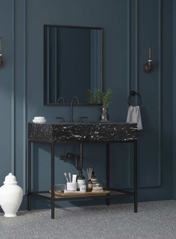 Marmo 36" Engineered Stone Top, Steel And Glass Base Vanity
