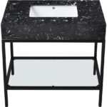 Marmo 36" Engineered Stone Top, Steel And Glass Base Vanity