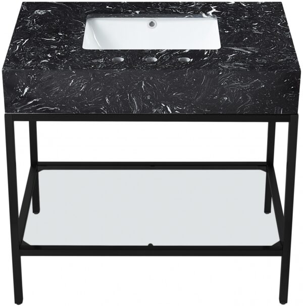 Marmo 36" Engineered Stone Top, Steel And Glass Base Vanity