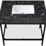 Marmo 36" Engineered Stone Top, Steel And Glass Base Vanity