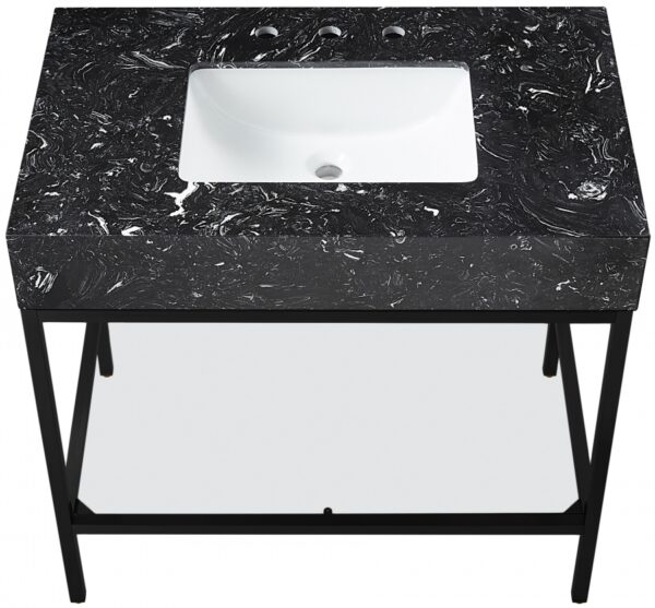 Marmo 36" Engineered Stone Top, Steel And Glass Base Vanity