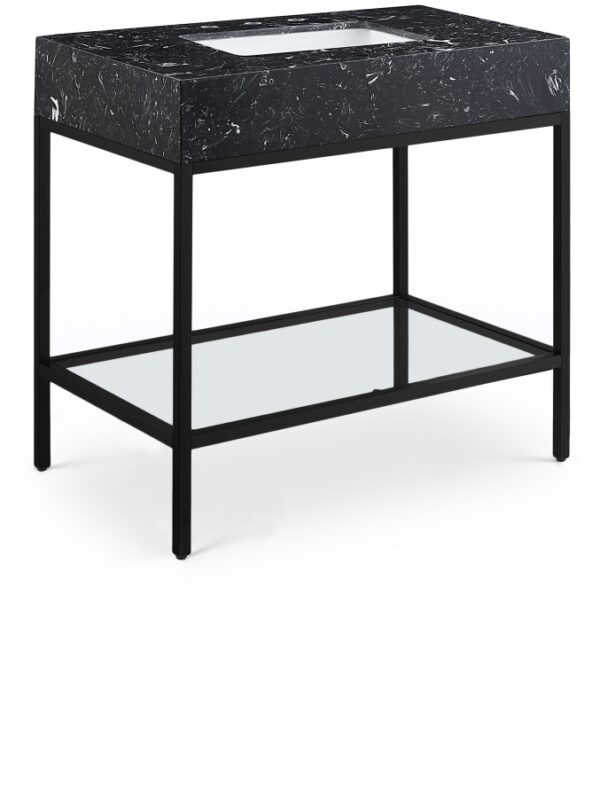 Marmo 36" Engineered Stone Top, Steel And Glass Base Vanity