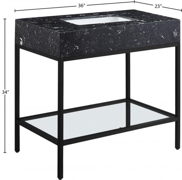 Marmo 36" Engineered Stone Top, Steel And Glass Base Vanity