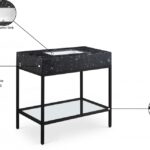 Marmo 36" Engineered Stone Top, Steel And Glass Base Vanity