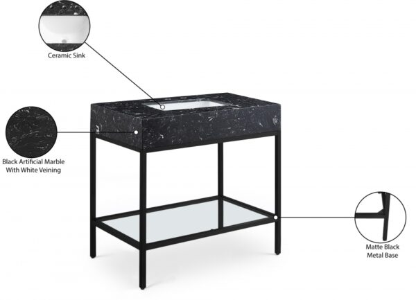 Marmo 36" Engineered Stone Top, Steel And Glass Base Vanity
