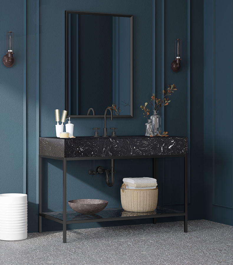 Marmo 48" Engineered Stone Top, Steel And Glass Base Vanity