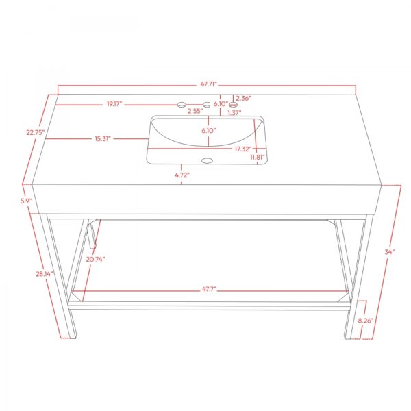 Marmo 48" Engineered Stone Top, Steel And Glass Base Vanity