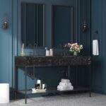 Marmo 60" Engineered Stone Top, Steel And Glass Base Vanity