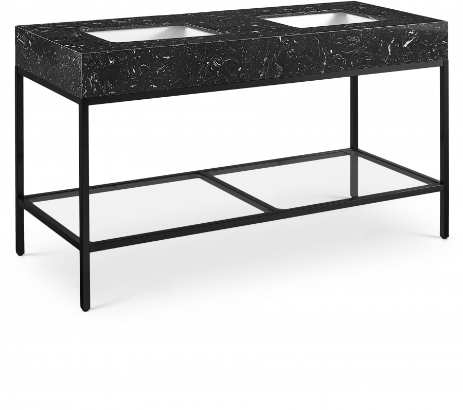 Marmo 60" Engineered Stone Top, Steel And Glass Base Vanity