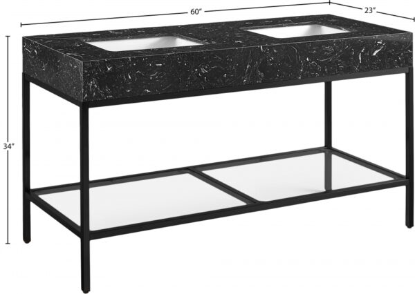 Marmo 60" Engineered Stone Top, Steel And Glass Base Vanity