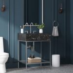 Marmo 24" Engineered Stone Top, Steel And Glass Base Vanity
