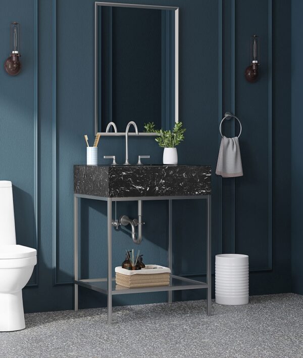 Marmo 24" Engineered Stone Top, Steel And Glass Base Vanity