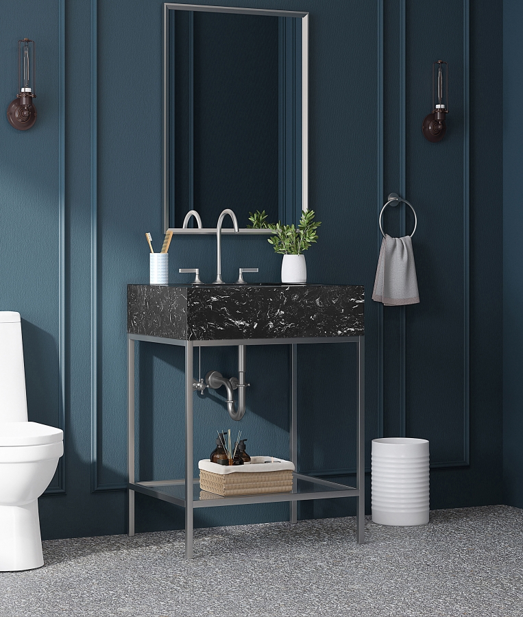 Marmo 24" Engineered Stone Top, Steel And Glass Base Vanity