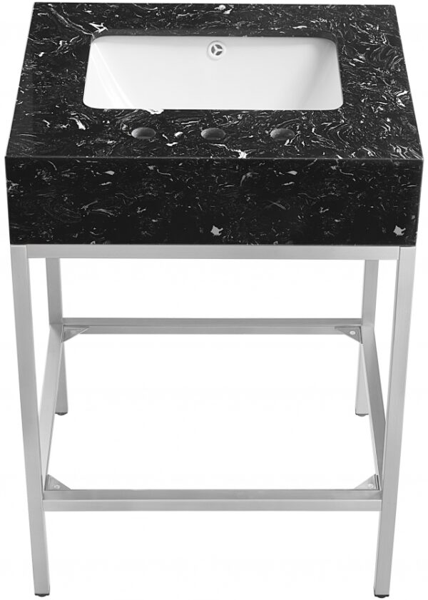 Marmo 24" Engineered Stone Top, Steel And Glass Base Vanity