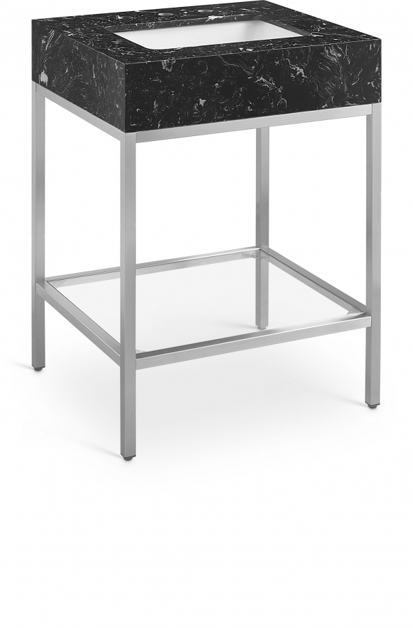 Marmo 24" Engineered Stone Top, Steel And Glass Base Vanity