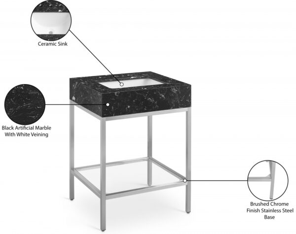 Marmo 24" Engineered Stone Top, Steel And Glass Base Vanity