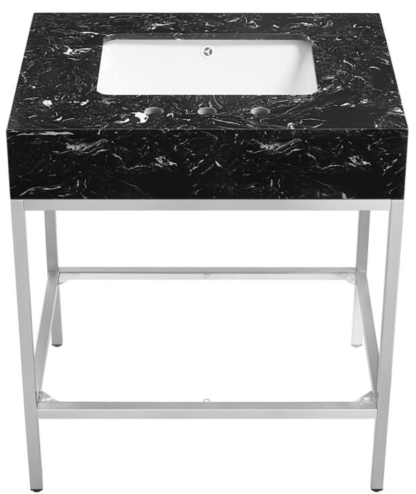 Marmo 30" Engineered Stone Top, Steel And Glass Base Vanity