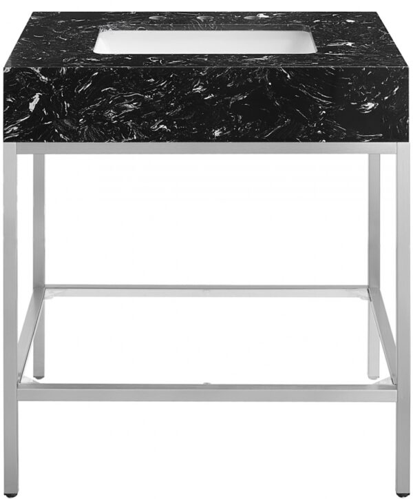 Marmo 30" Engineered Stone Top, Steel And Glass Base Vanity