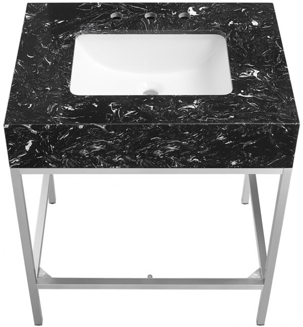 Marmo 30" Engineered Stone Top, Steel And Glass Base Vanity