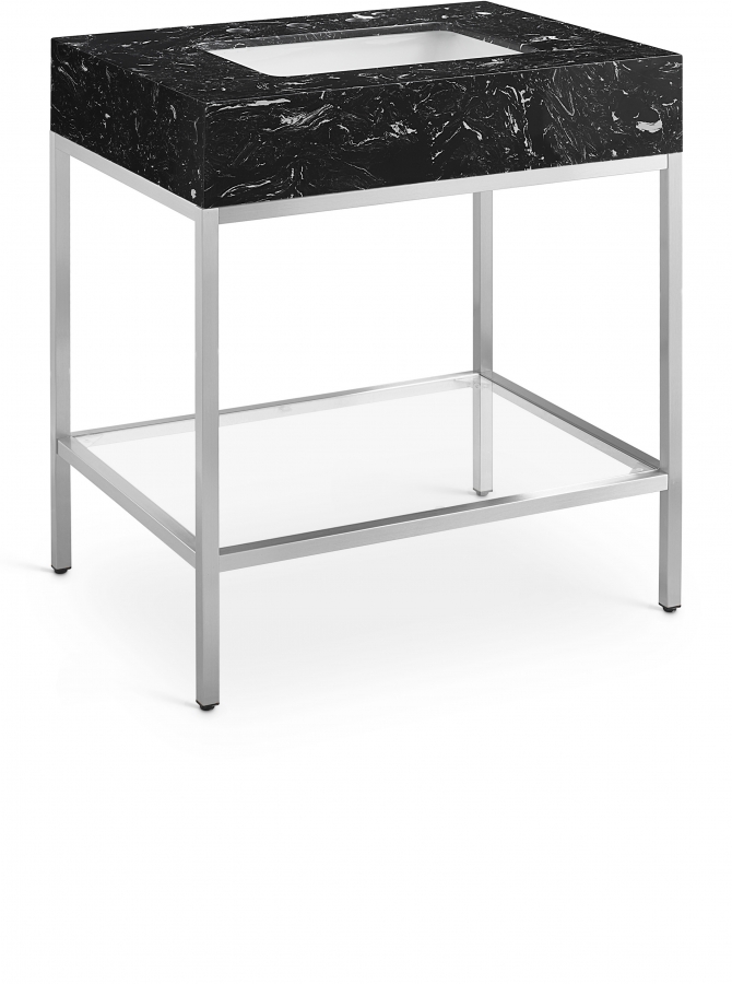 Marmo 30" Engineered Stone Top, Steel And Glass Base Vanity