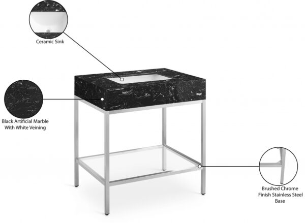 Marmo 30" Engineered Stone Top, Steel And Glass Base Vanity