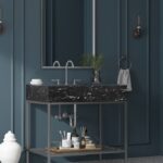 Marmo 36" Engineered Stone Top, Steel And Glass Base Vanity