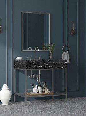 Marmo 36" Engineered Stone Top, Steel And Glass Base Vanity
