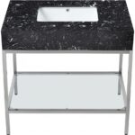 Marmo 36" Engineered Stone Top, Steel And Glass Base Vanity