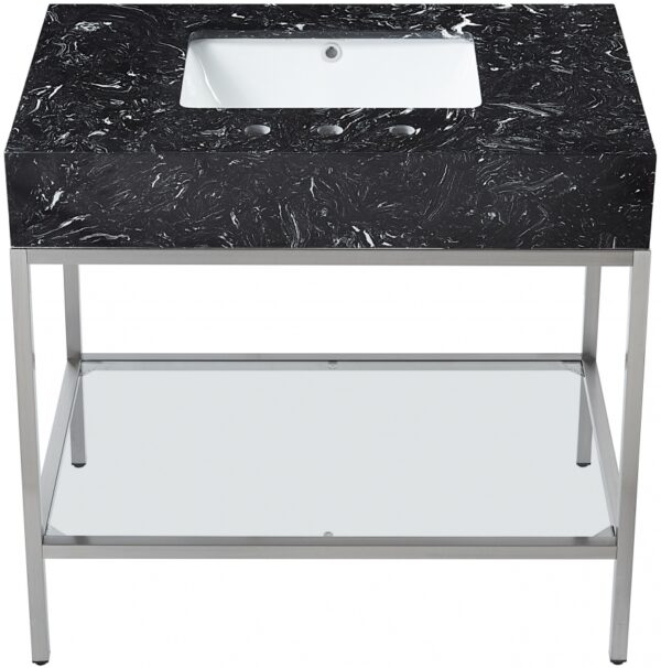 Marmo 36" Engineered Stone Top, Steel And Glass Base Vanity