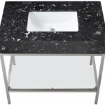 Marmo 36" Engineered Stone Top, Steel And Glass Base Vanity