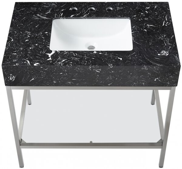 Marmo 36" Engineered Stone Top, Steel And Glass Base Vanity