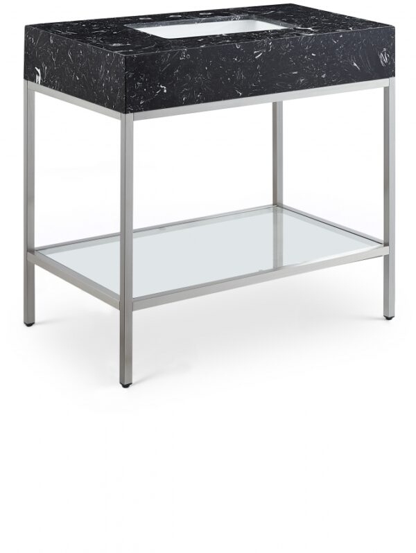 Marmo 36" Engineered Stone Top, Steel And Glass Base Vanity