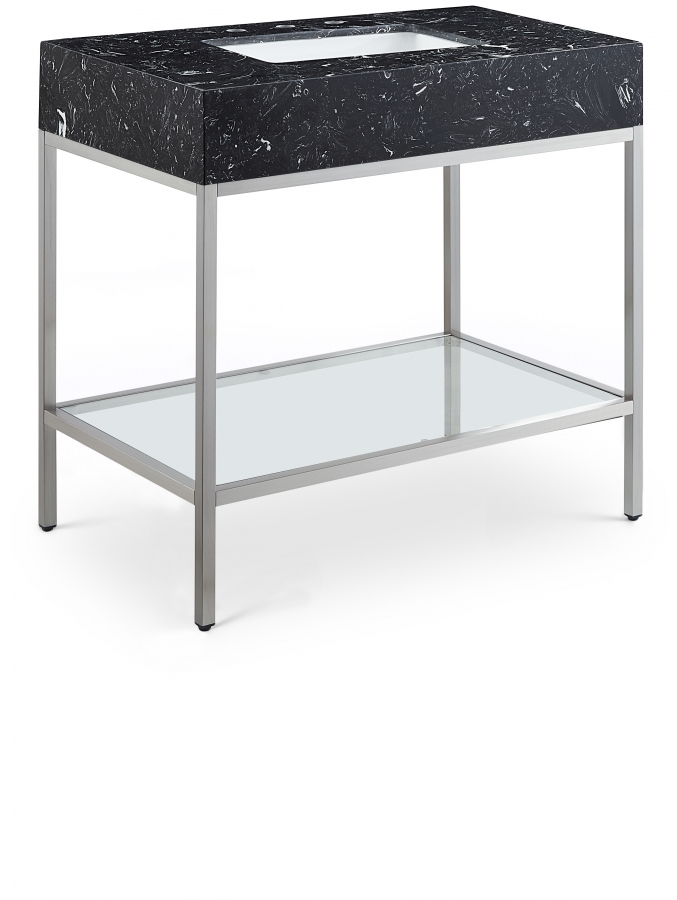 Marmo 36" Engineered Stone Top, Steel And Glass Base Vanity