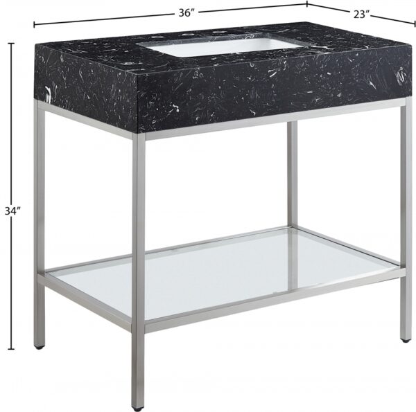 Marmo 36" Engineered Stone Top, Steel And Glass Base Vanity