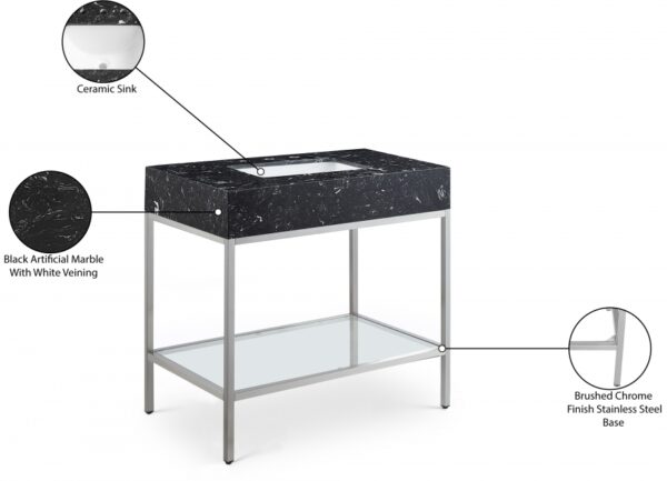 Marmo 36" Engineered Stone Top, Steel And Glass Base Vanity
