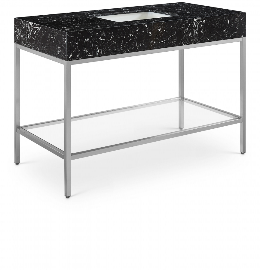 Marmo 48" Engineered Stone Top, Steel And Glass Base Vanity