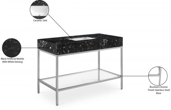 Marmo 48" Engineered Stone Top, Steel And Glass Base Vanity